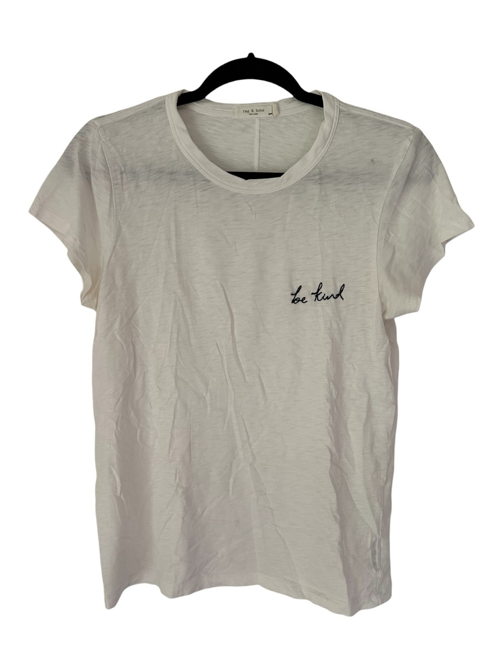rag & bone White Crewneck Cotton Tee with 'be kind' Embroidered Script